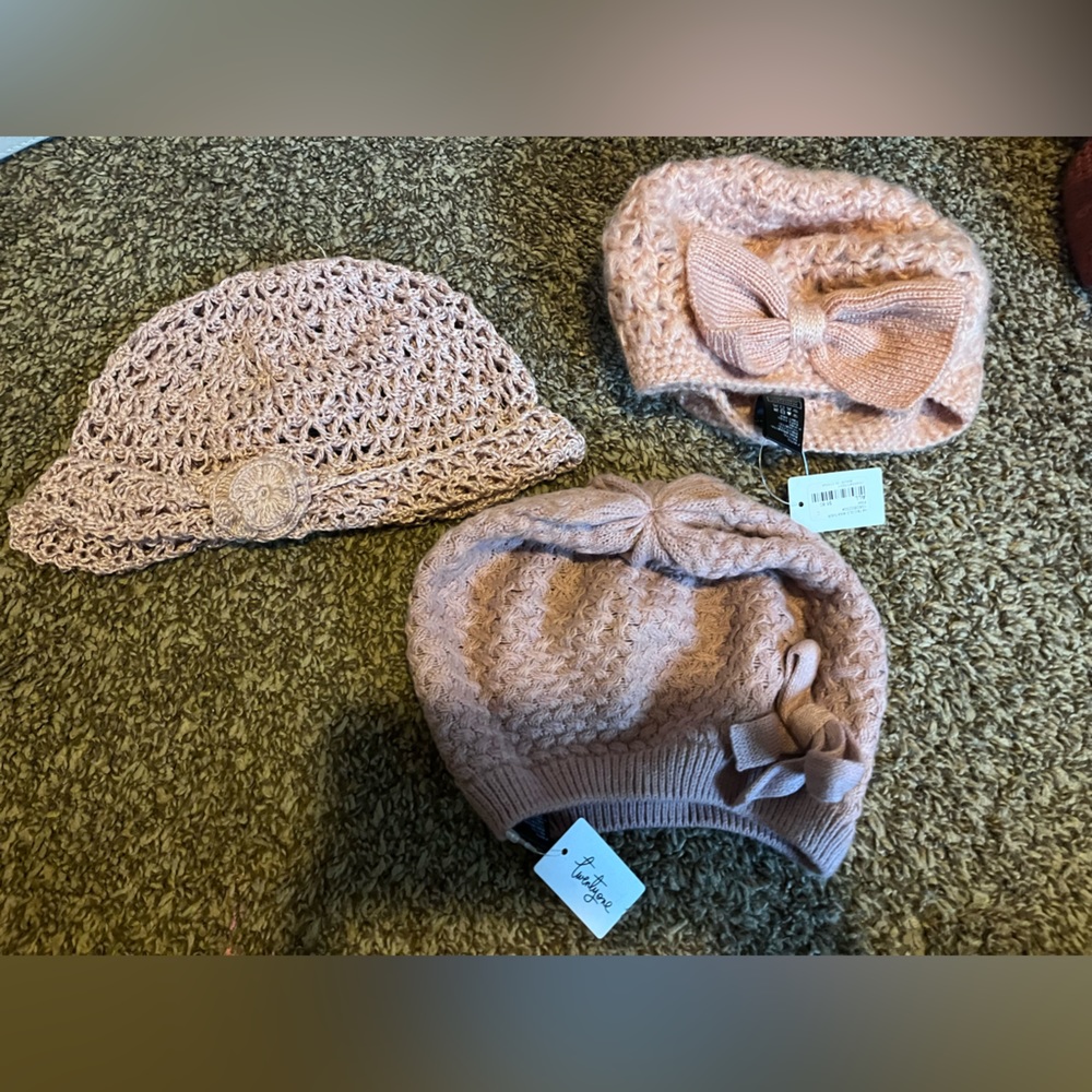 3 NWT Girls pink beanies